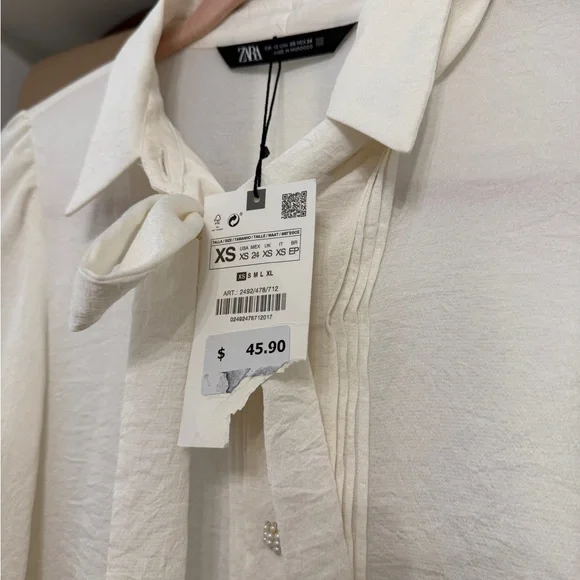 Zara Cream Pearl Button Blouse for Women XS - Picture 3 of 5